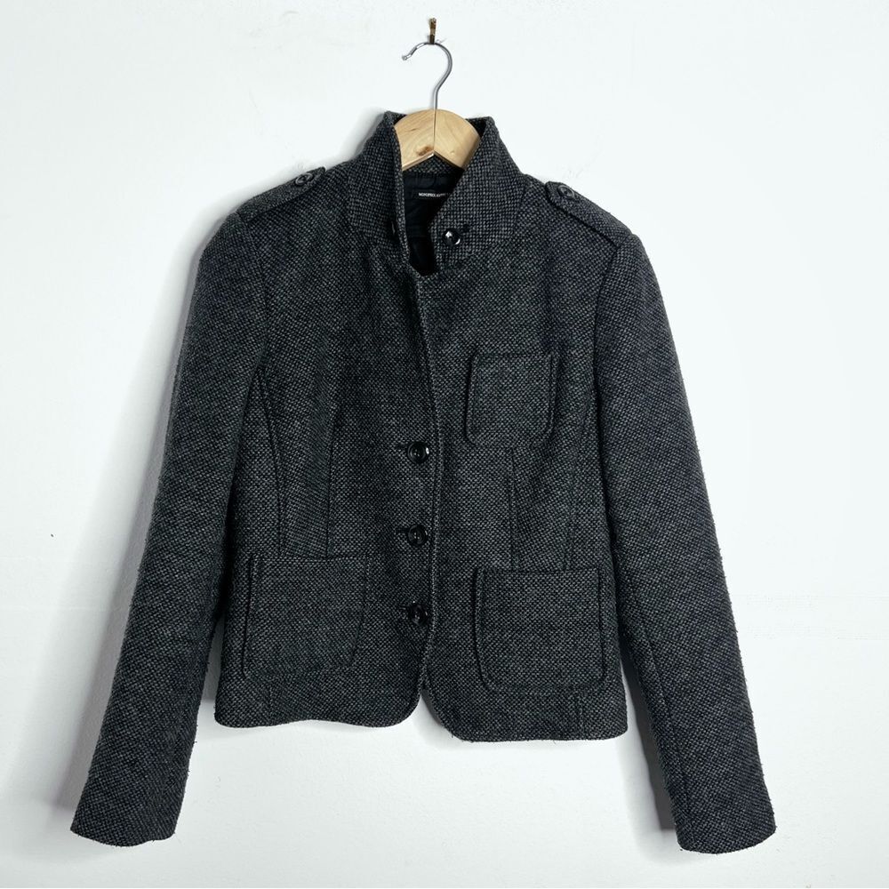 Monoprix Autre Ton Grey Flame Stitch Military Blazer Jacket